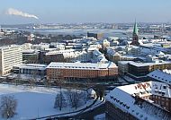 Altstadt Kiel mit Nikolaikirche und Schloss im Winter